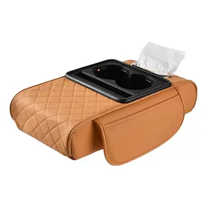 Car armrest storage bag, multi-functional 4-in-1 mat, suitable for car armrests, car storage bags, car center console organizers, and includes cup holders and phone holders, ideal for long-distance driving trips.