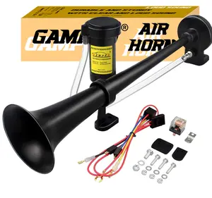 GAMPRO 12V 130DB+ Car Air Horns Chrome Zinc Single Trumpet Truck Air Horn with Compressor for Any 12V Vehicles Trucks Lorrys Trains Boats Cars Car Accessories