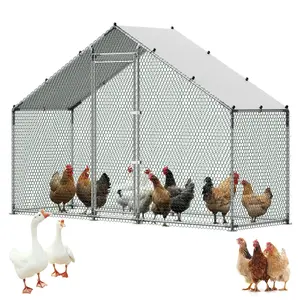 【Summervibes】VEVOR Large Metal Chicken Coop,9.8 x 3.3 x 6.6 ft, Walk-in Chicken Run House with Waterproof Cover & Sturdy Frame, Spire Roof Poultry Cage Duck Pen for Rabbit Hen Goose Outdoor Backyard Farm Use
