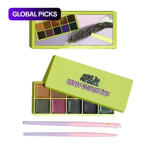 [Made by Mitchell] Brow Sludge Box | 10-Shade Brow Pomade Palette with 2 Free Brushes for Natural to Bold, Blend, Long-Lasting Brows