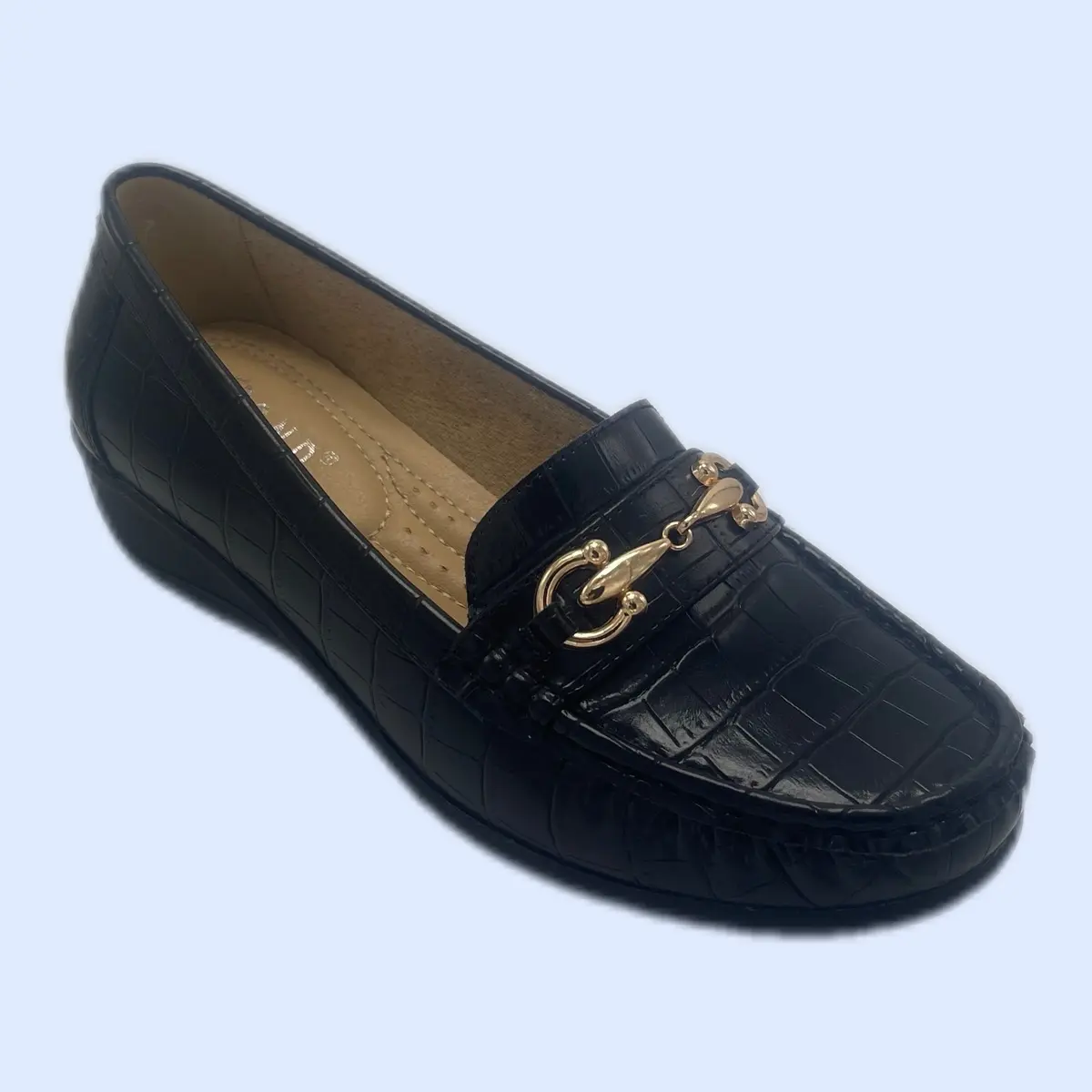 Women's Wedge Platform Loafers, Faux Leather Slip-On Walking Shoes with Brogue Detail and Comfortable Arch Support