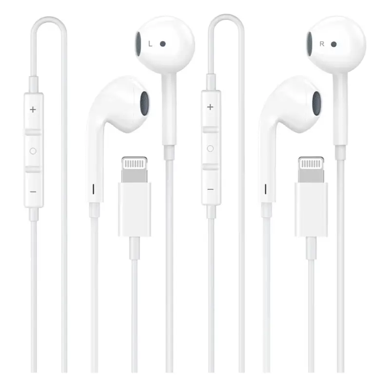 2-Pack MFi Certified Earbuds for iPhone, Built-in Mic & Volume Control, Noise Reduction, Compatible with iPhone 14/13/12/11/X/8/7/SE/Pro/Max/Plus, All iOS Systems iPhone Earphone Comfortable Earphones Lightning Wired Headphones type c