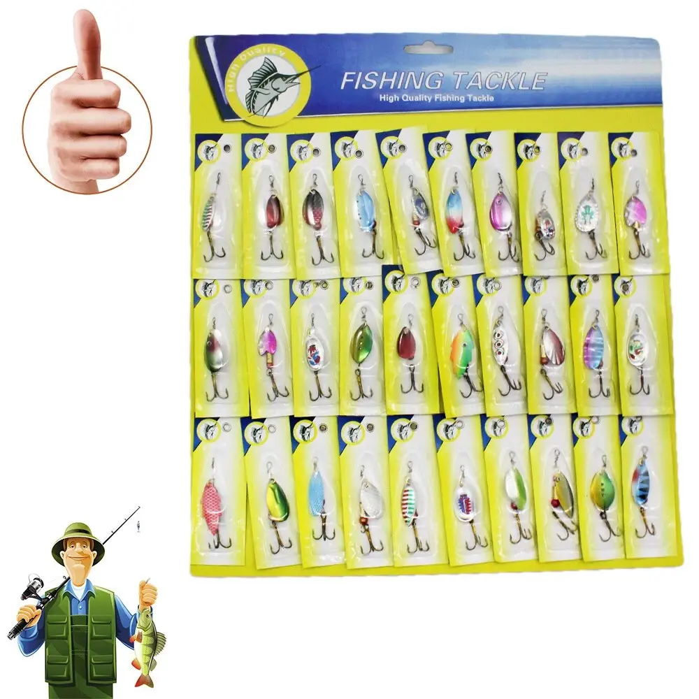 30-Piece Metal Spinning Lures Set – Assorted Sequined Hard Baits with Treble Hooks, Corrosion-Resistant Tackle for Freshwater & Saltwater Bass & Trout Fishing, Vibrant Reflective Design, Durable Construction, Essential Fishing Gear for Anglers