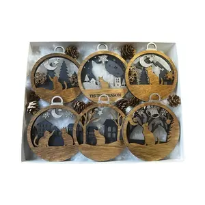 Christmas Cat Ornaments 6-Pack 2025 Edition Gift Holiday Wood Laser Cut Decor with Unique Night Scene Designs for Festive Home Office and Party Decor