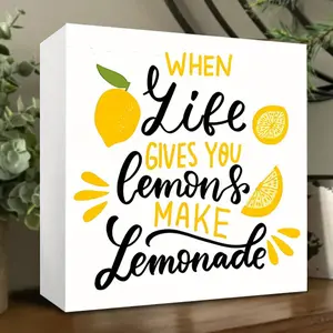 Lemon Pattern Inspirational Desktop Decoration, 1 Count Summer Square Lemon Pattern Inspirational Desktop Decoration, Home Decor for Fruit Parties, Signs, Room Decor