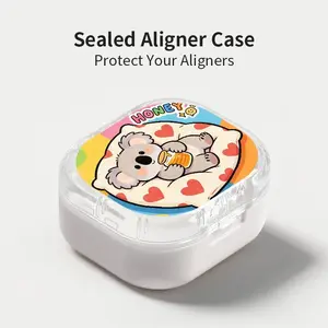 Cute Koala Drinking Honey Print Aligner Case, Sealed Leak-Proof Orthodontic Retainer Box, Portable Dust-Proof Storage for Students Adults Travel