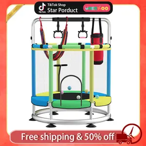 UBEEKOO Mini Round Trampoline for kids， 55" Toddler Trampoline Indoor & Outdoor，440lbs Capacity Baby Trampoline with Enclosure, No-Gap Safe Design, Gifts for Boys&Girls,Christmas Gift for Kids