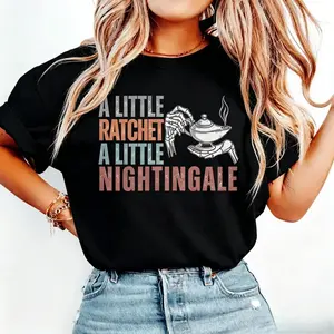 A Little Ratchet A Little Nightingale Genie Lamp Graphic T-Shirt | Retro Skeleton Magic Lamp Casual Tee | Sassy Genie Quote Print Shirt | Whimsical Sassy Vibe Gift for Her | Unisex Boho Streetwear Top