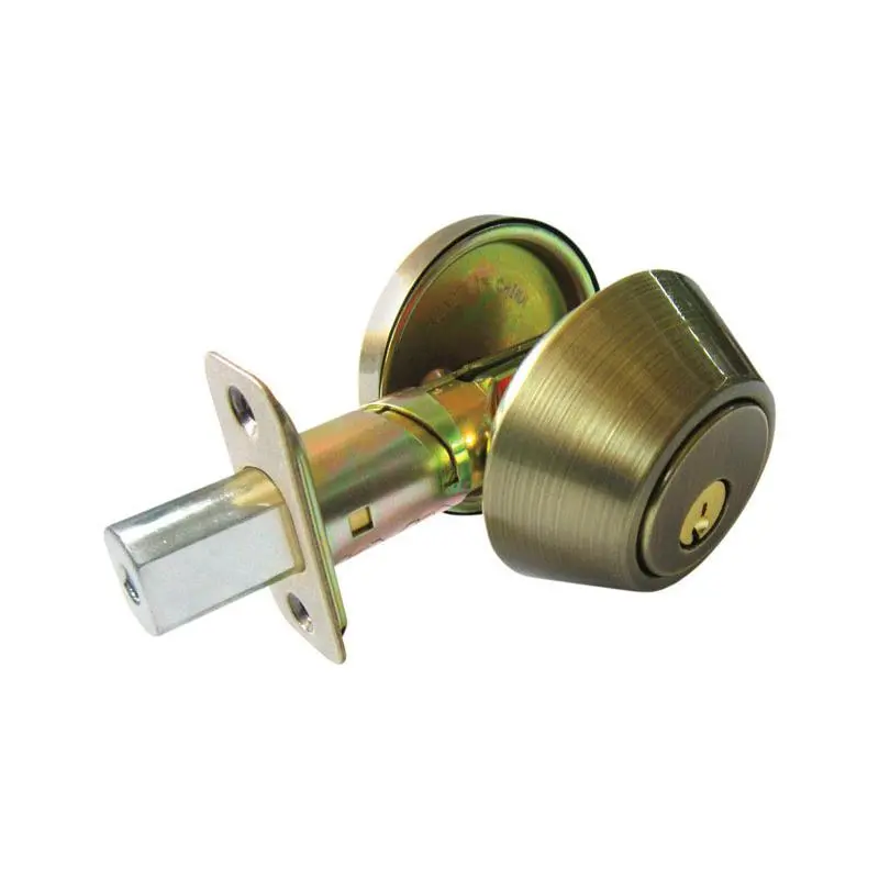 212 MAIN Outdoor Antique Brass Single Cylinder Deadbolt - 1-3/4 in Lock Cylinders, Trim Rings, Left-Handed Adjustable Backset, ANSI Grade 3 Security, Metal Faceplate for Residential Sailing Exterior Doors