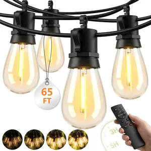 Outdoor String Lights LED Patio-Light - 65Ft Outside Waterproof Dimmable Porch Lights with Remote Shatterproof S14 Bulbs Outside Hanging Light Connectable Lighting for Gazebo Backyard Bistro Pergola