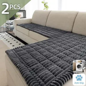 2 PCS Plush Sofa Cover for Sectional Couch, Anti-Slip Couch Protector for Dogs & Cats, Thick Soft Machine Washable Furniture Seat Cover Pad, Pet-Friendly Sofa Cover for L Shape / 3/4 Seater Sofa, Universal Sofa Protector