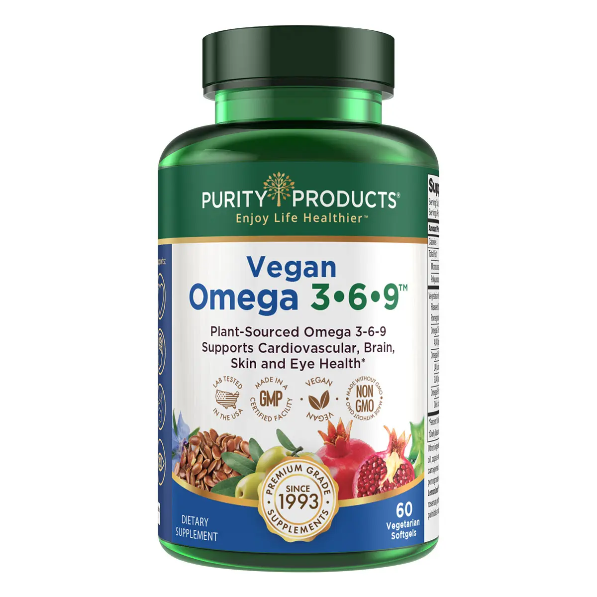 PURITY PRODUCTS Vegan Omega 3-6-9 Plant-Based Acid Supplement, Supports US Brain Health