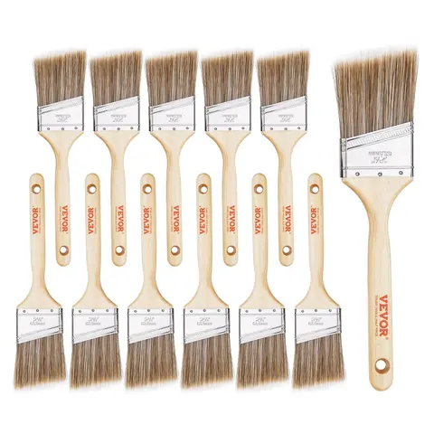 【Fallpicks】VEVOR 12-Piece Angle Paint Brush Set, Synthetic Bristles, Treated Wood Handle, Excellent Absorption, Even Application, Fewer Marks, Smooth Finish, for Latex/Oil Paints & Stains, Doors, Fence & Cabinet Use, Home Improvement Supplies