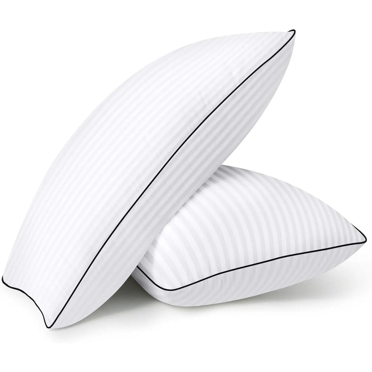 King Size Bed Pillows Set of 2 - Luxury Hotel Pillows with Vertical Stripes, Polyester Fill, Soft-Supportive Down Alternative Microfiber, Cooling for Night Sweats, Neck Support for Back/Side Sleepers, Cooler