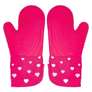 Paris Hilton Heart Design Oven Mitt Set, 2-Piece, Heat Resistant with Non-Slip Silicone Grips