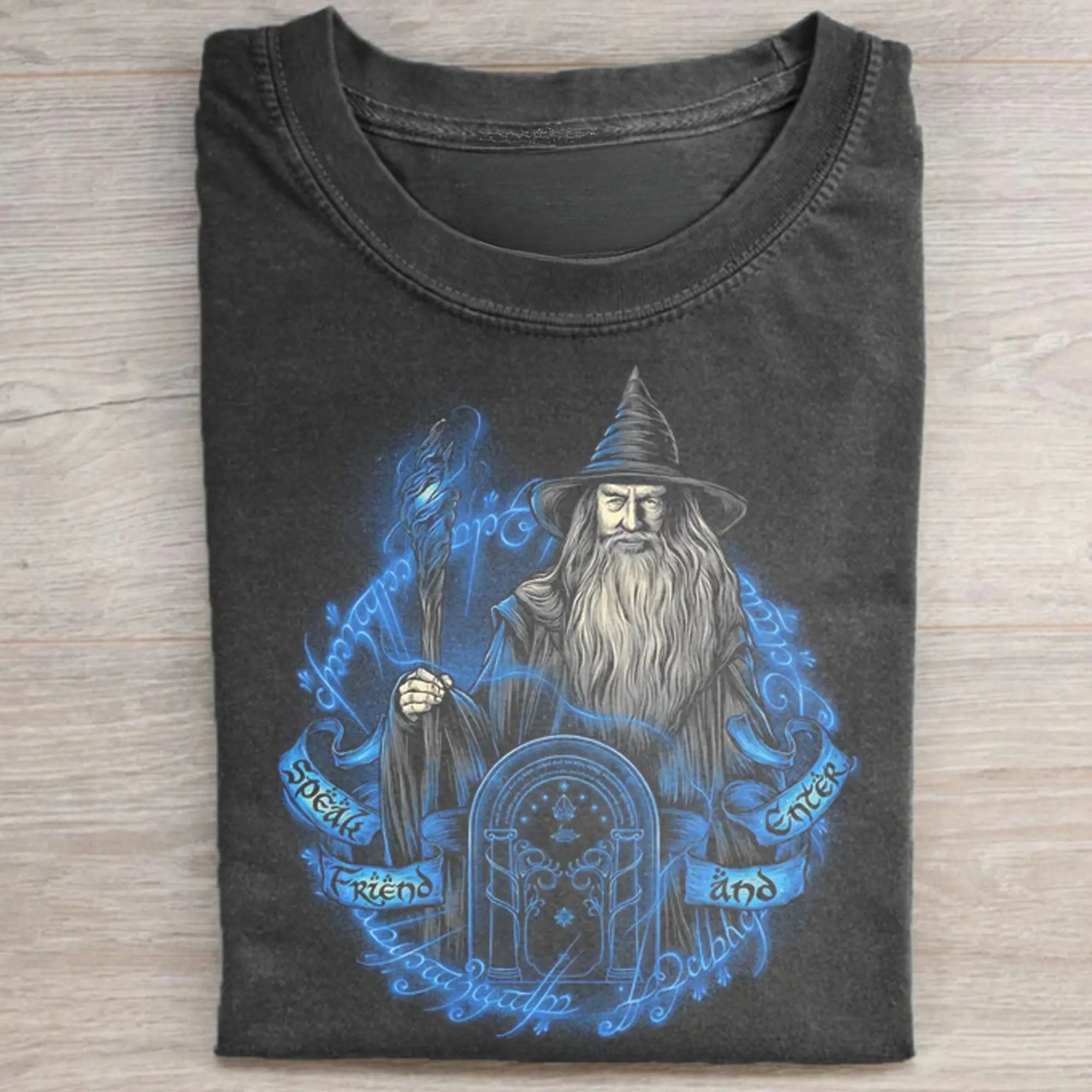 Gildan Men's Lord of the Rings T-Shirt, Vintage Fitted "Speak Friend and Enter" Graphic Tee, Short-Sleeve Streetwear, Tshirt, Shortsleeve, Menswear