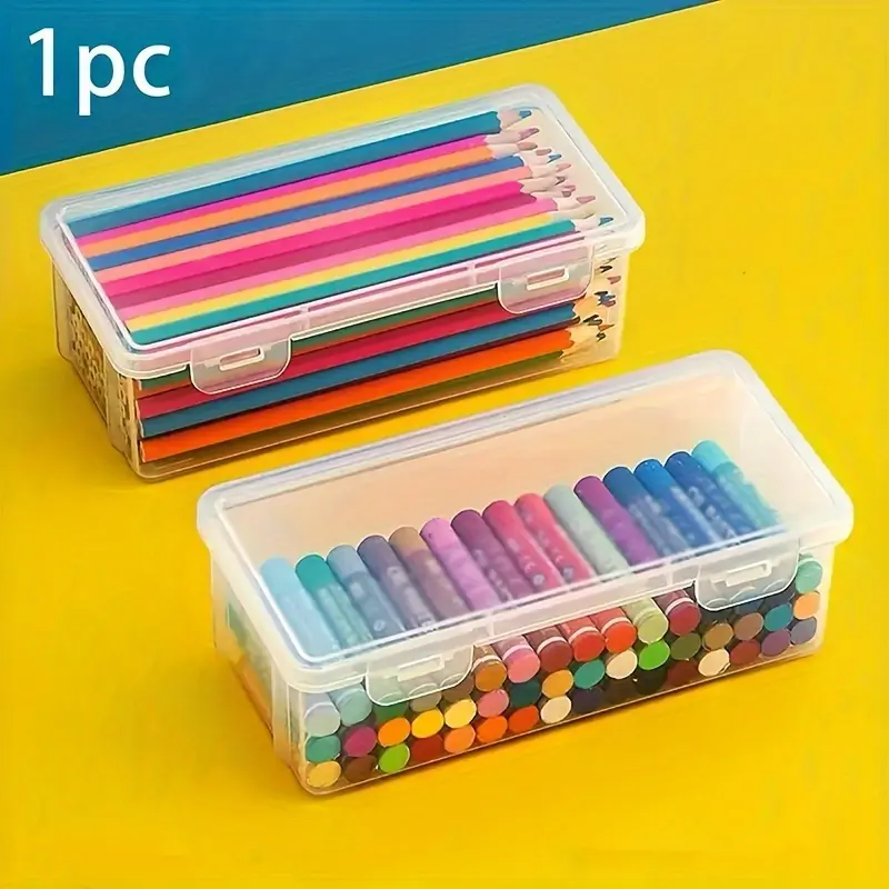 1 stackable transparent plastic pencil case, office personal storage organizer for pencils and accessories Office Supplies