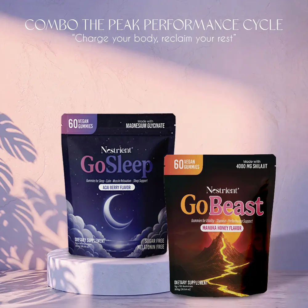 Combo GoSleep& GoBeast Melatonin-Free Sleep Gummies – Dual Formula A + B, Shilajit Gummies – Manuka Honey Flavor - Daily Energy (60 Gummies)