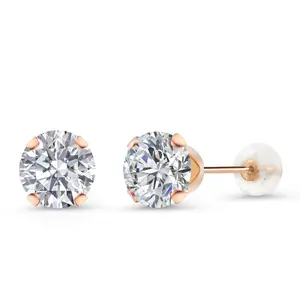 Gem Stone King 10K Rose Gold Lab Grown Diamond Earrings for Women | 1.48 Cttw | Gemstone April Birthstone | Round 6MM