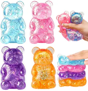4-Piece Gummy Bear Squishy with Glitter Liquid Filling, Stress Bear Squishy, Squishy Toys for Kids, Stress Balls Valentines Day Gifts Birthday Gifts Party Favors-Rosy #SummerWins #DealsForYouDays