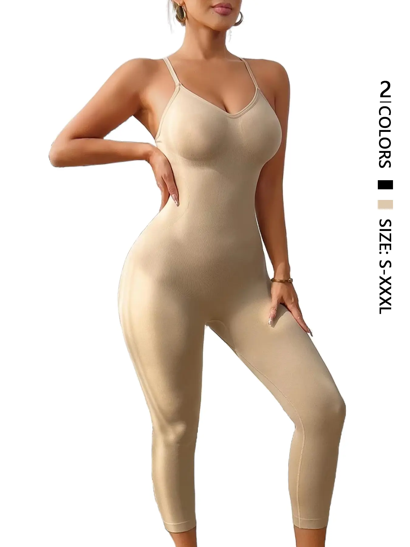 Women's Solid Color Shapewear Jumpsuit, Tight Fitting Jumpsuit, Adjustable Strap Bodysuit, Comfortable Full Body Shaper, Kardashian Style Tight Fit Workout Jumpsuit, Tummy Control Butt Lifting Shapewear, Hourglass Bodysuit for Daily Wear
