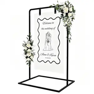 Adjustable Black Metal Easel Stand with Leather Straps, 4.2-5.6ft Floor Display Holder for Welcome Signs, Wedding, Birthday & Event Decor
