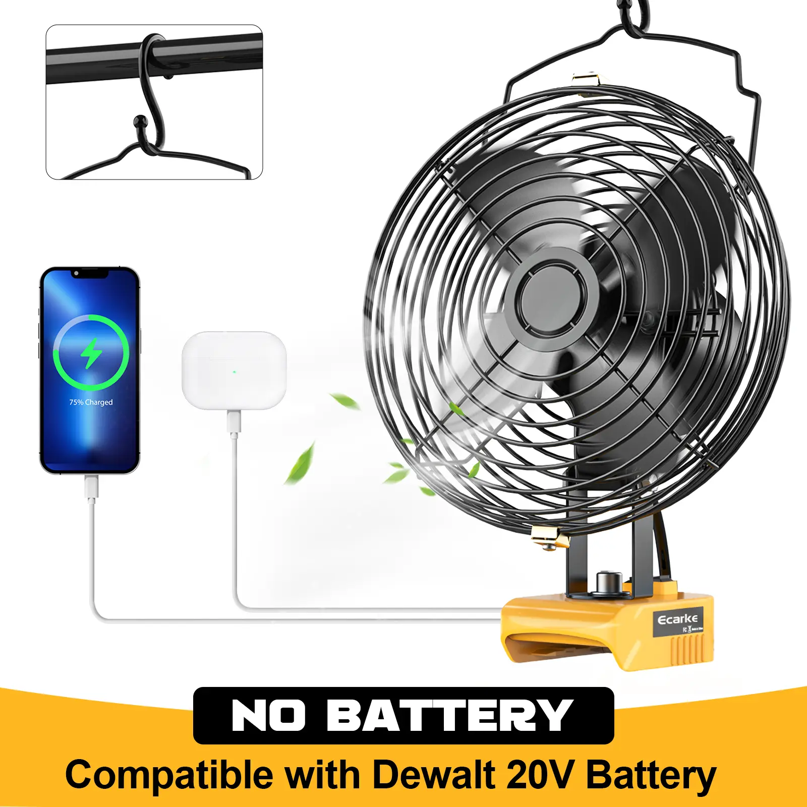 Jobsite Fan for Dewalt 20V Li-ion Battery, Battery NOT Included, for Industrial, Outdoor, Camping , Construction Site Cooling