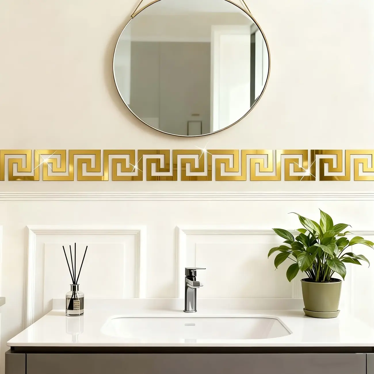 36 pieces of acrylic mirror, Decorative Wall Sticker, Reflective wall stickers with geometric lines, anti shatter self-adhesive corner edge ceiling stickers, geometric pattern border stickers, suitable for home, TV background wall decoration