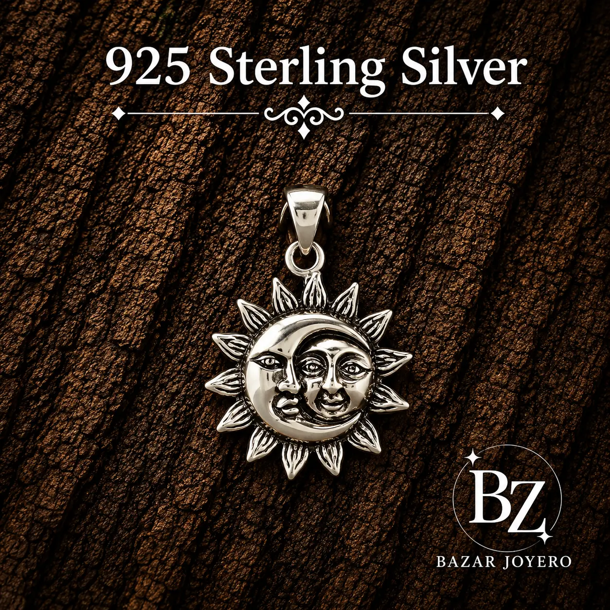 925 Sterling Silver Sun and Moon Pendant Charm