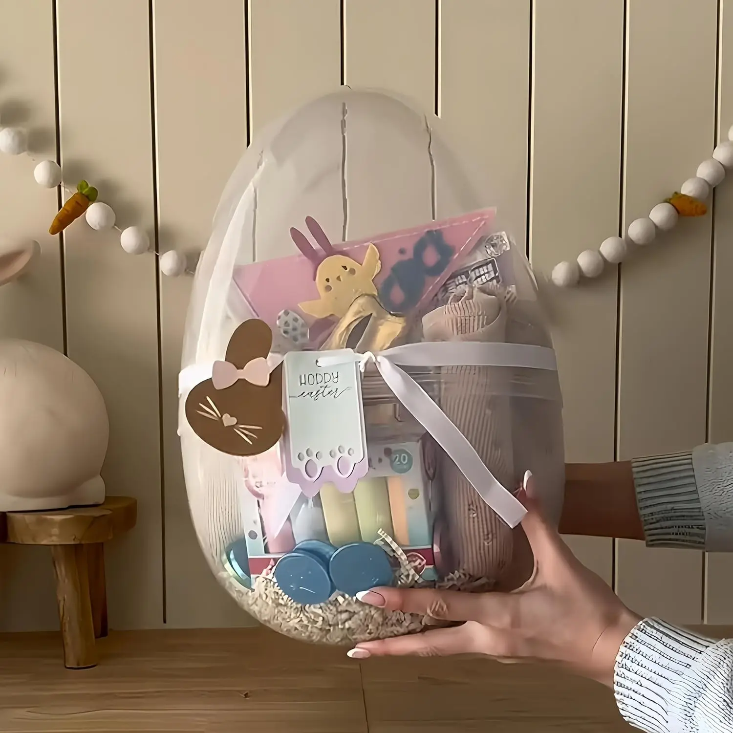 Giant 12-Inch Transparent Plastic Round Easter Egg, Bunny, Perfect for Egg Hunt, Party Decoration, Candy Storage, Gift Packaging, Surprise Eggs, Surprise Gifts, Holiday Supplies