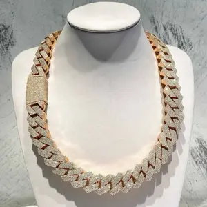 Iced out Cuban chain sterling silver gold rose gold plated vvs moissanite lab diamonds 24 inch necklaces