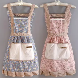 Women's Floral Kitchen Apron with Pockets, Waterproof Cotton, Adjustable Straps. Practical household cooking apron, ideal gift.