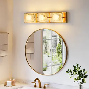Tribesigns 3 Tiles Cloud Glass Gold Copper Bathroom Vanity Light LED Modern Wall Lighting Fixtures Over Mirror 22-Inch 3CCT Adjustable Dimmable 2700K/4000K/6500K Energy Efficient High-Quality Construction