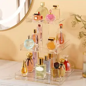 Acrylic Perfume Organizer, 1 Count Cosmetic Organizer, Cosmetics Organizer Storage, 360° Rotating Makeup Storage Rack, Dust-proof Easy-clean Jewelry Display Rack, Beauty Supplies Organizer, for Bathroom and Dresser, Boxes, Multilayer Storage