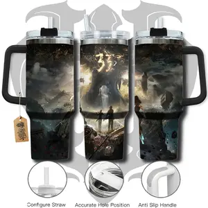HardTimesMerch - Expedition 33 #1 40oz Handle Tumbler Stainless Steel Travel Mug, Game Inspired Vacuum Insulated Cup, Large Iced Coffee Tumbler, Manga Fighter Drinkware, Gamer Gift for Him Her