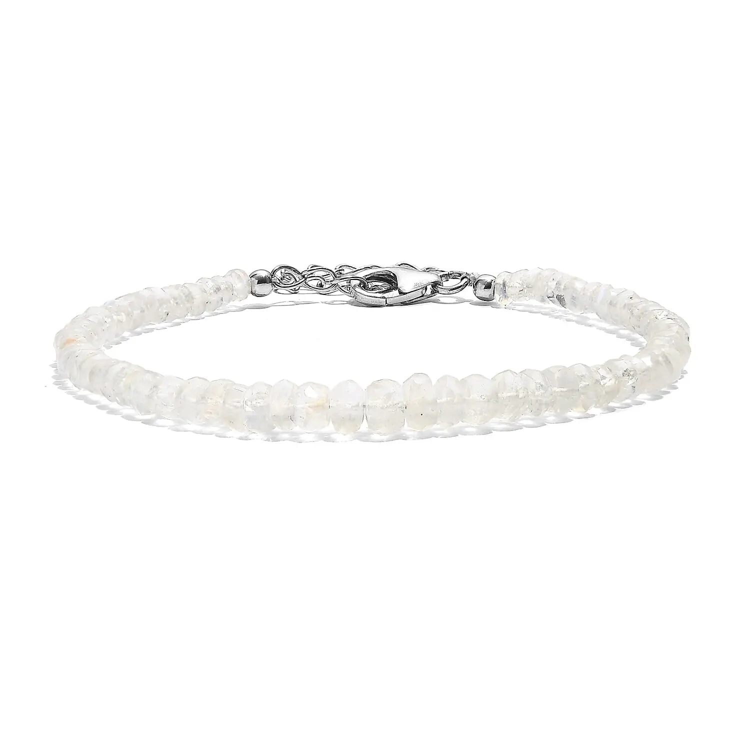 D'Joy Rainbow Moonstone 25.00 ctw Beaded Bracelet in Rhodium Over Sterling Silver (7.25-9.25In)