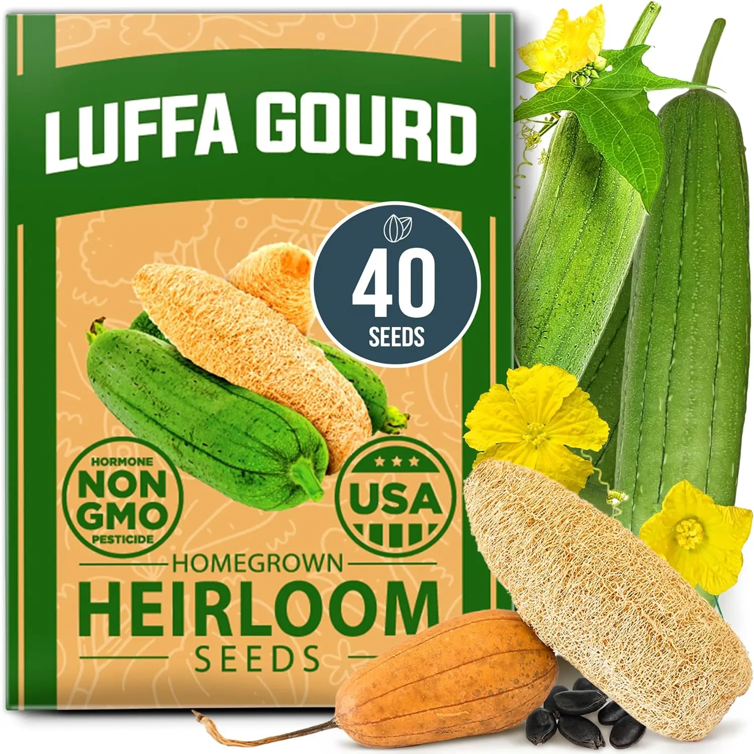 Heirloom Luffa aegyptiaca Garden Seeds - High Germination Rate Planting Seeds for Making Sponges or Harvesting Young Edible Loofah Gourds