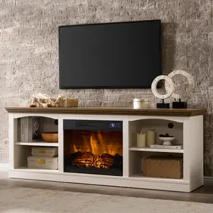 AMERLIFE 70 Inch Fireplace TV Stand for TVs up to 80", Farmhouse Entertainment Center with 23" Electric Fireplace One-Box Delivery, Media Console Table with Storage for Living Room