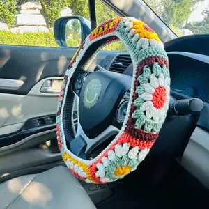 Flower Pattern Crochet Car Steering Wheel Cover, Non-slip Automotive Interior Steering Wheel Protector, Universal Car Steering Wheel Cover for Decor