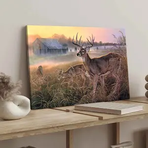 Wooden Frame Canvas Deer Poster, Modern Art Wall Decor, Affordable Home Decoration, Universal Setting, Ideal Gift, Waterproof Print, Canvas Prints, Artwork