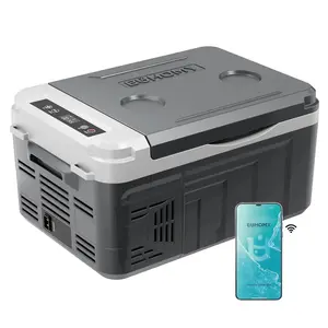 EUHOMY 12-Volt Refrigerator: a11 Quart (10L)  compressor electric cooler with APP control. This car fridge supports both 12/24V DC and 120-240V AC power supply, with a cooling range of -4℉ to 68℉. It's a portable freezer ideal for RVs, travel.