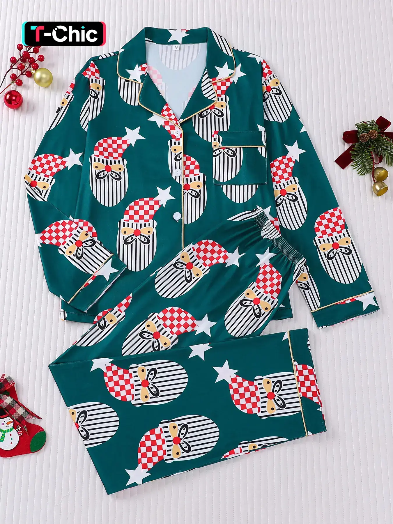 Women's Striped Clown Print Pajama Set, Soft Comfortable Long Sleeve Top & Elastic Waist Pants, Casual Home Wear, All Seasons
