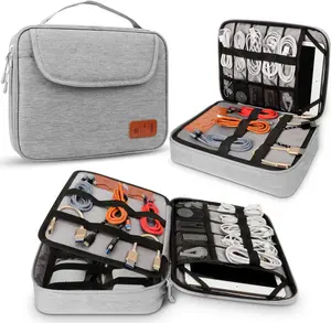 OLIMET  Organiser Bag, Accessories Bag Double Layer for Travel  Cord Storage Organizer Bag for iPad, Kindle, ard Drives, Cables, Cargers,Power  and More(Grey)