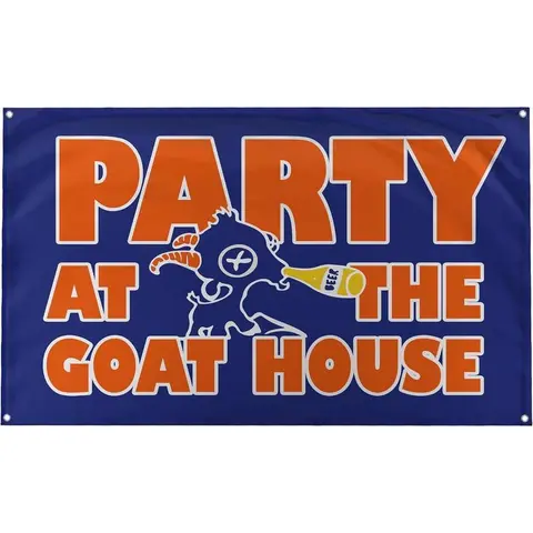 3x5 Ft BMS Blue Mountain State "Party At The Goat House" Bold Graphic Yard Sign Banner - Home Decor Item, Dorm Room Decor, Wall Tapestry, Goat House Vibe Accent