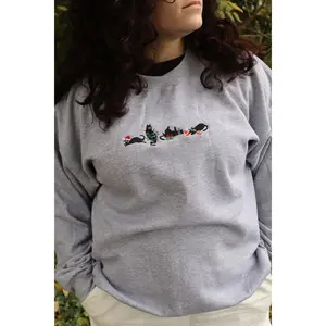 Embroidered "Christmas Cats" Hoodie or Crew Neck, Long Sleeve, Classic fit, Unisex, Adult