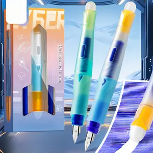 Set 4 erasable fountain pens EF nib correct posture writing, crystal blue, includes 1 ink converter 2 ink cartridges, smooth, quick drying, DIY learning office writing, quick drying, large capacity fountain pen