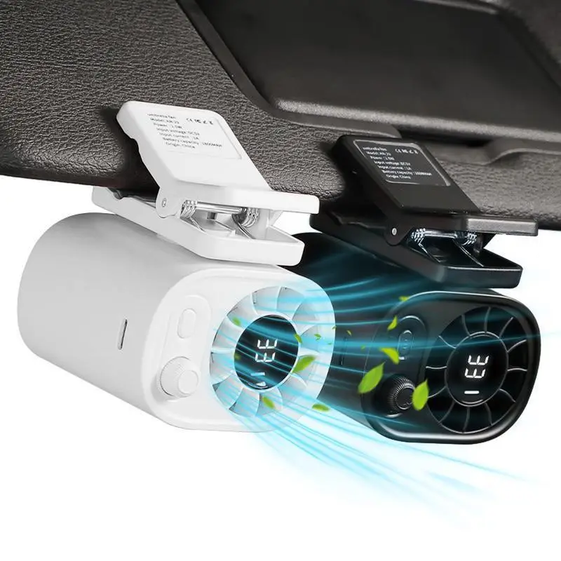 [Summer deals] Nerunsa 2025 Car Clip On Fan with LED Display 360° Rotation USB Rechargeable Personal Cooling Fan for Neck Collar Waist Outdoor Hiking