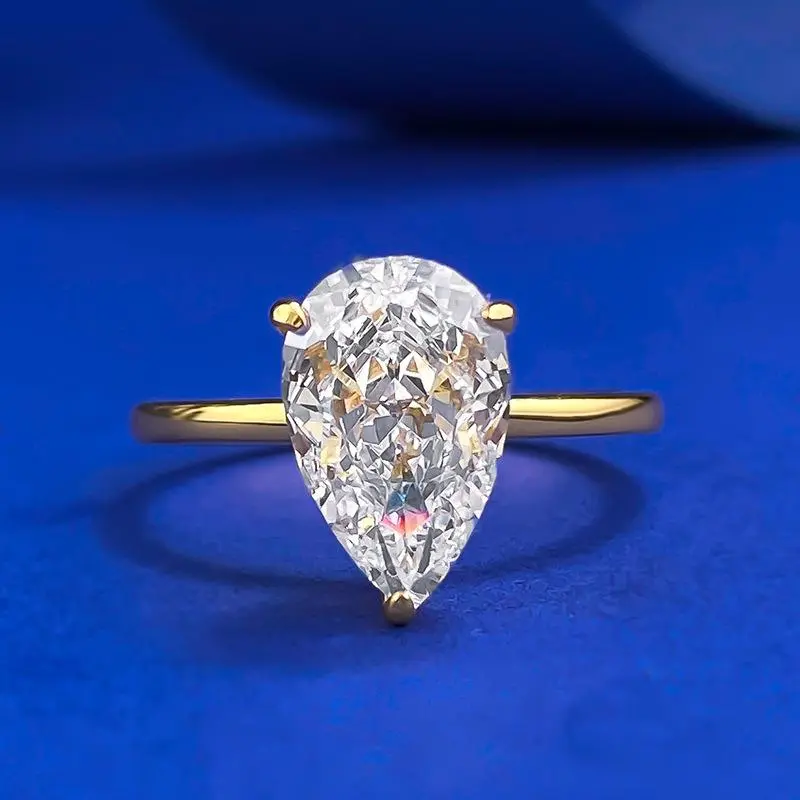 S925 Sterling Silver Synthetic Moissanite3 Carat Pear Ice Flower Cut Water Drop Ring 7*11mm Ring-217