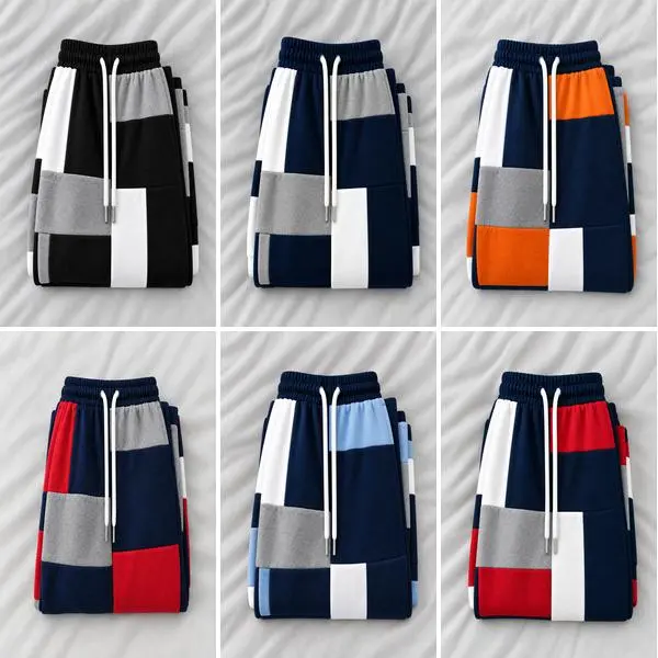 Patchwork Wide Leg Sweatpants, Retro Varsity Graphic Pants, Oversized Baggy Color Block Joggers, Unisex Casual Streetwear
