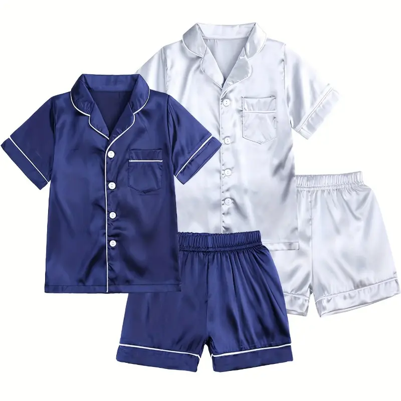 Kids' 2-Piece Ice Silk Pajama Set, Summer Cartoon Print Short Sleeve Sleepwear for Boys and Girls, Sleepwear Pajamas Set